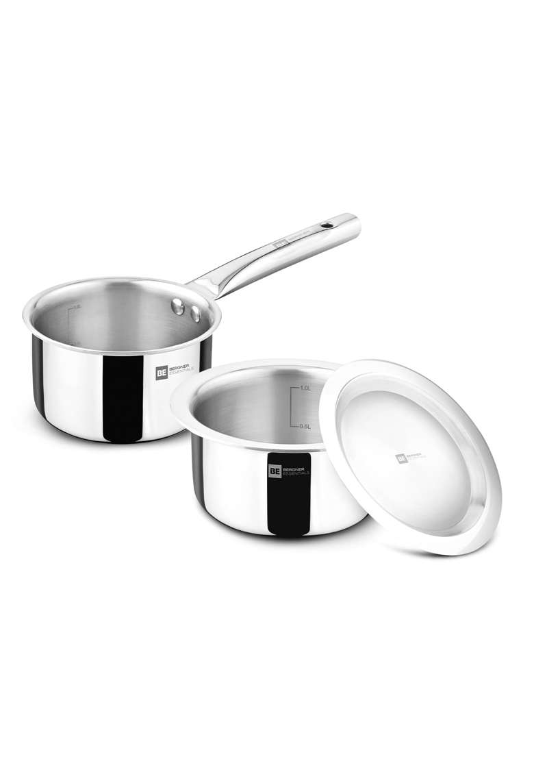BERGNER TriPro Triply Stainless Steel Cookware Happy Set | 1.5 L | 1.6 Qt | 16 cm | 6.3 Inch | 3-Piece Set | Induction Compatible | With Lid - Indya