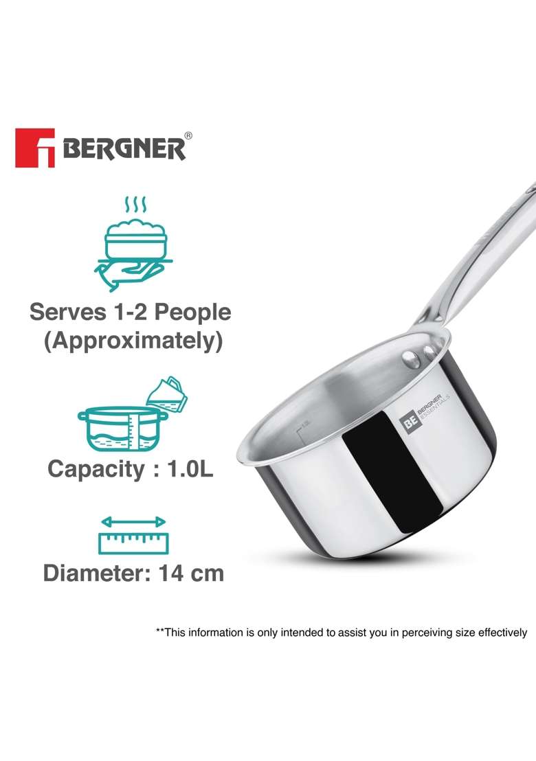 BERGNER TriPro Triply Stainless Steel Cookware Happy Set | 1.5 L | 1.6 Qt | 16 cm | 6.3 Inch | 3-Piece Set | Induction Compatible | With Lid - Indya