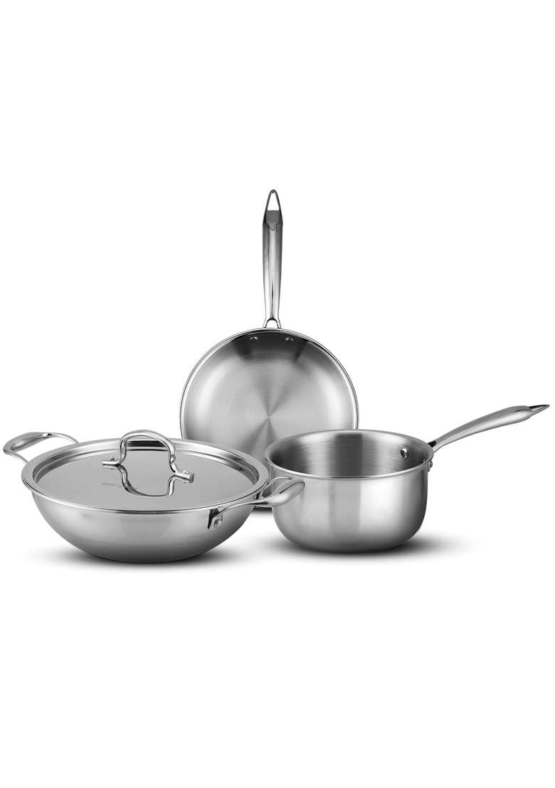 AGARO Regency Triply Cookware | 1.5 L | 1.6 Qt | 24 cm | 9.4 Inch | 3-Piece Set | Induction Compatible | With Lid - Indya