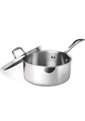 MILTON Pro cook Induction Cookware and Gas Stove Friendly Triply Stainless Steel Sauce Pan | 1 L | 1.1 Qt | 14 cm | 5.5 Inch | With Lid