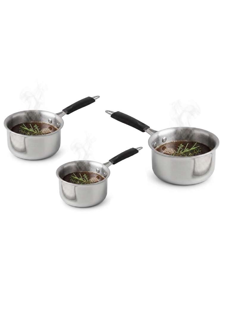 Bartan Star Triply Cute Mini Sauce Pan Ideal for Tea | 250 ml | 8.5 fl oz | 3-Piece Set | Induction Compatible | Heavy Bottom - Indya