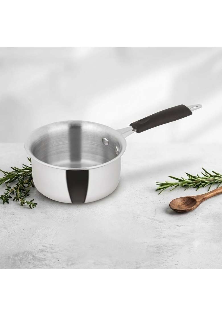 Bartan Star Triply Cute Mini Sauce Pan Ideal for Tea | 250 ml | 8.5 fl oz | 3-Piece Set | Induction Compatible | Heavy Bottom - Indya