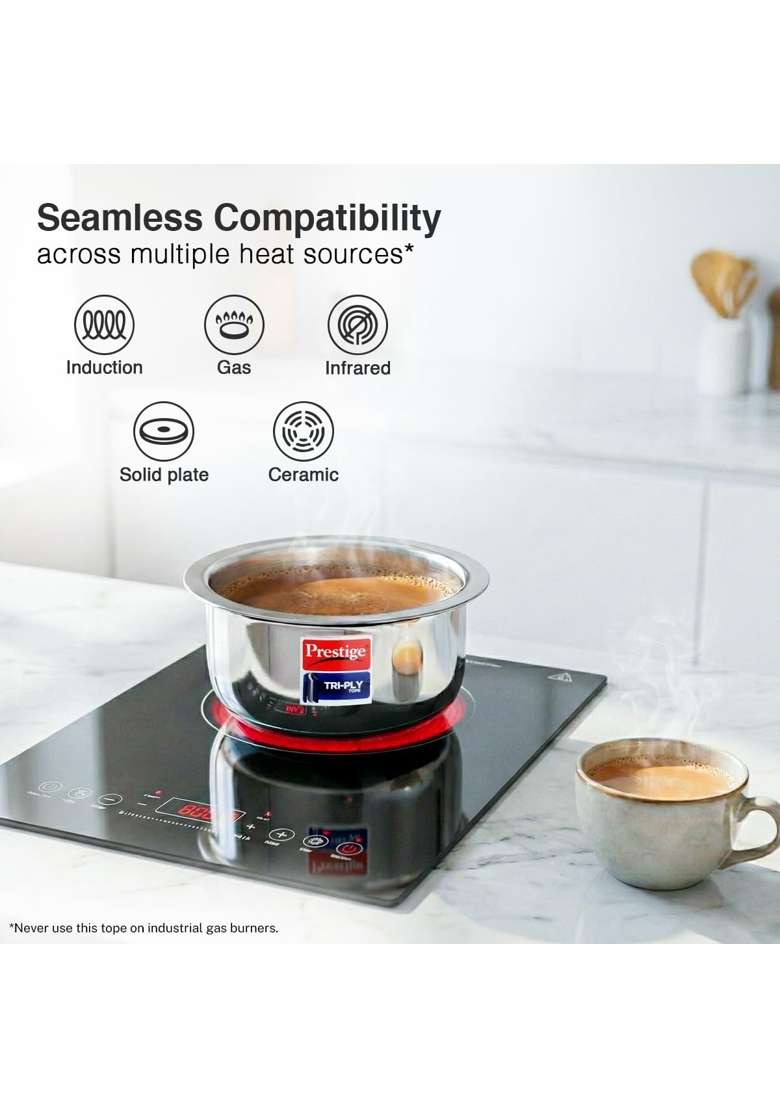 Prestige Tri-Ply Stainless Steel Tope Cooking Pot with Lid | 1 L | 1.1 Qt | 14 cm | 5.5 Inch | Induction Compatible - Indya