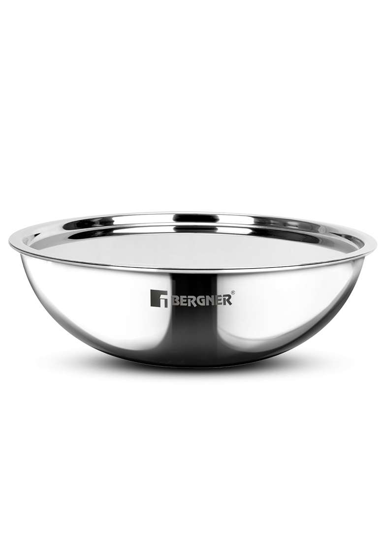 BERGNER Argent Triply Tasra Deep Pan with Stainless Steel Lid | 2.5 L | 2.6 Qt | 24 cm | 9.4 Inch | Induction Compatible | Food Safe - Indya