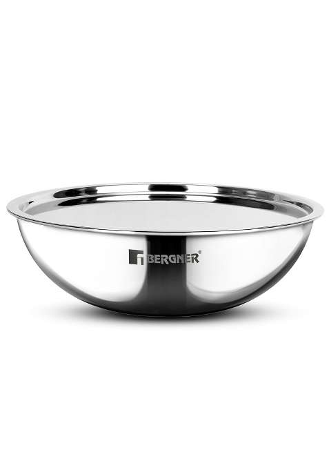 BERGNER Argent Triply Tasra Deep Pan with Stainless Steel Lid | 2.5 L | 2.6 Qt | 24 cm | 9.4 Inch | Induction Compatible | Food Safe