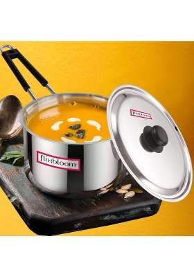 FLIXBLOOM Glorious Stainless Steel with Lid Sauce Pan | 3 L | 3.2 Qt | Induction Compatible | Tri-Ply