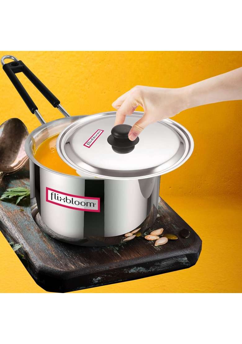 FLIXBLOOM Glorious Stainless Steel with Lid Sauce Pan | 3 L | 3.2 Qt | Induction Compatible | Tri-Ply - Indya