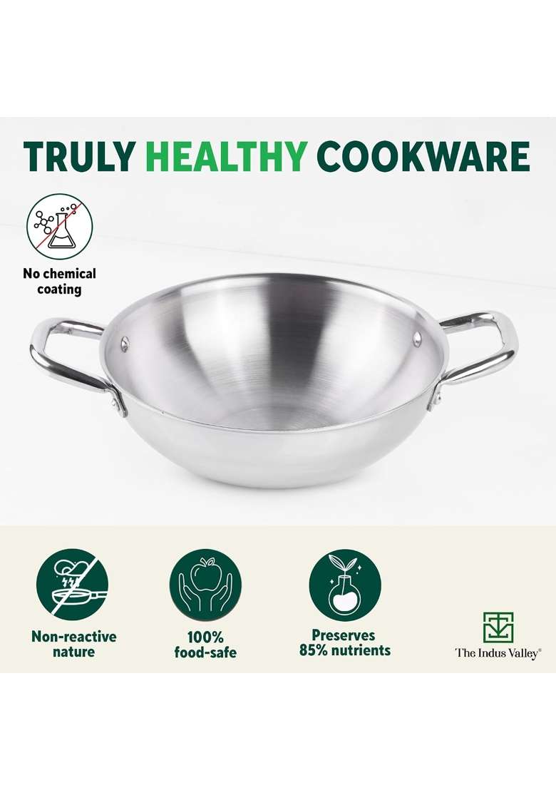 The Indus Valley Triply Stainless Steel Cookware Set | 3 L | 3.2 Qt | 24 cm | 9.4 Inch | 4-Piece Set | Non-Stick - Indya