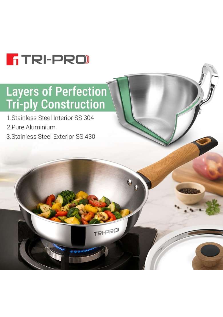 BERGNER Tripro Triply Cookware Set | 1.2 L | 1.3 Qt | 22 cm | 8.7 Inch | 4-Piece Set | Induction Compatible | With Lid - Indya