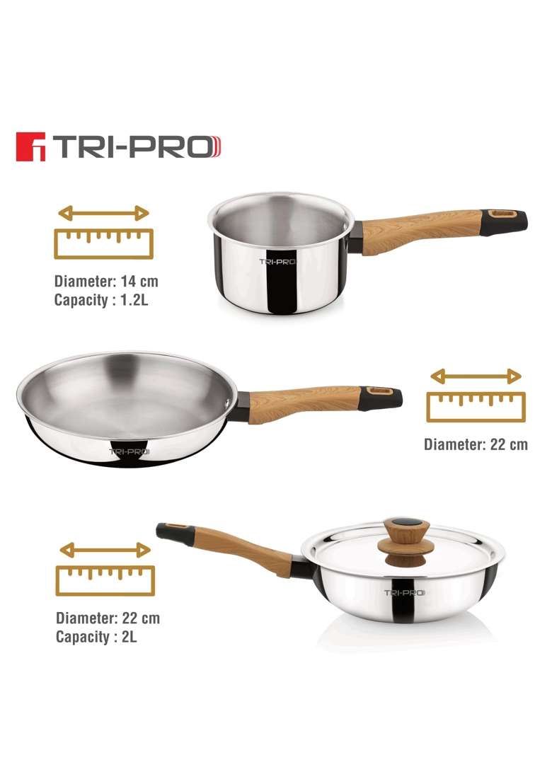 BERGNER Tripro Triply Cookware Set | 1.2 L | 1.3 Qt | 22 cm | 8.7 Inch | 4-Piece Set | Induction Compatible | With Lid - Indya
