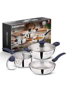 BERGNER Essential Plus Stainless Steel Cookware Set | 2.5 L | 2.6 Qt | 22 cm | 8.7 Inch | 5-Piece Set | Tri-Ply | With Lid