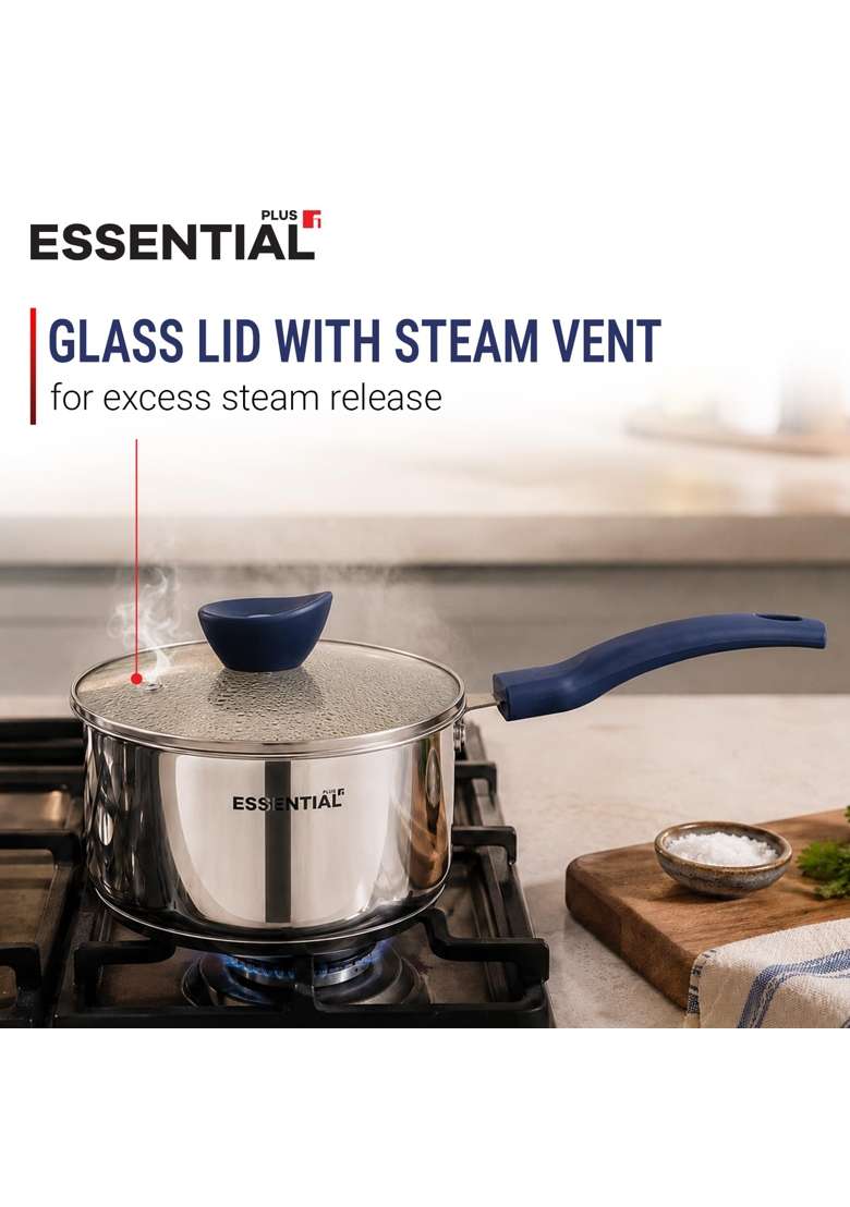 BERGNER Essential Plus Stainless Steel Cookware Set | 2.5 L | 2.6 Qt | 22 cm | 8.7 Inch | 5-Piece Set | Tri-Ply | With Lid - Indya