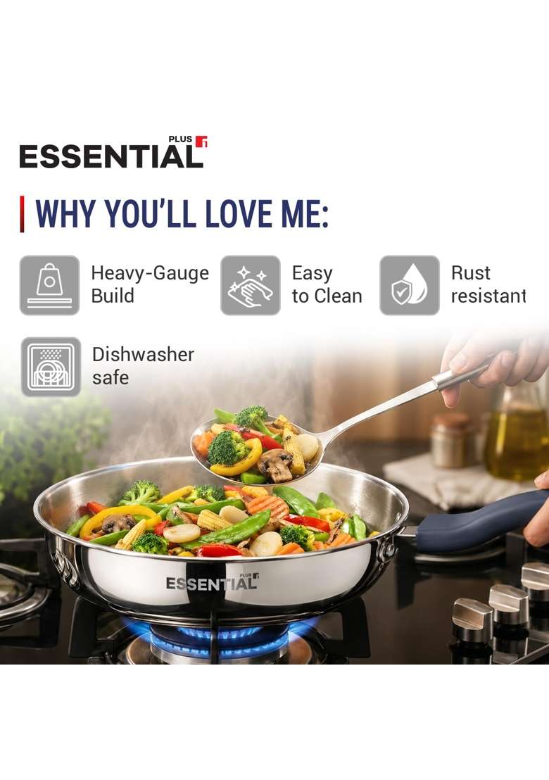 BERGNER Essential Plus Stainless Steel Cookware Set | 2.5 L | 2.6 Qt | 22 cm | 8.7 Inch | 5-Piece Set | Tri-Ply | With Lid - Indya