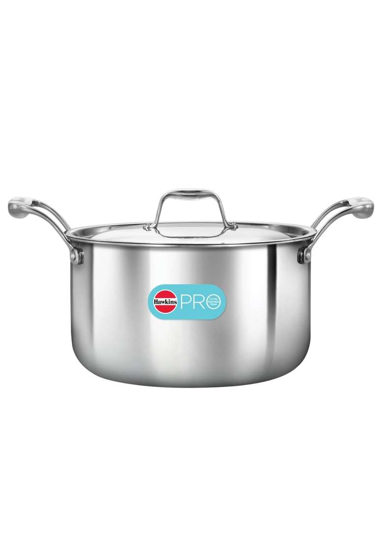 Hawkins Triply Stainless Steel Pro Stewpot | 5 L | 5.3 Qt | Induction Compatible | With Lid - Indya