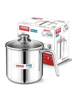 Vinod Platinum Triply Stainless Steel Milk Pot | 2 L | 2.1 Qt | 14 cm | 5.5 Inch | Induction Compatible