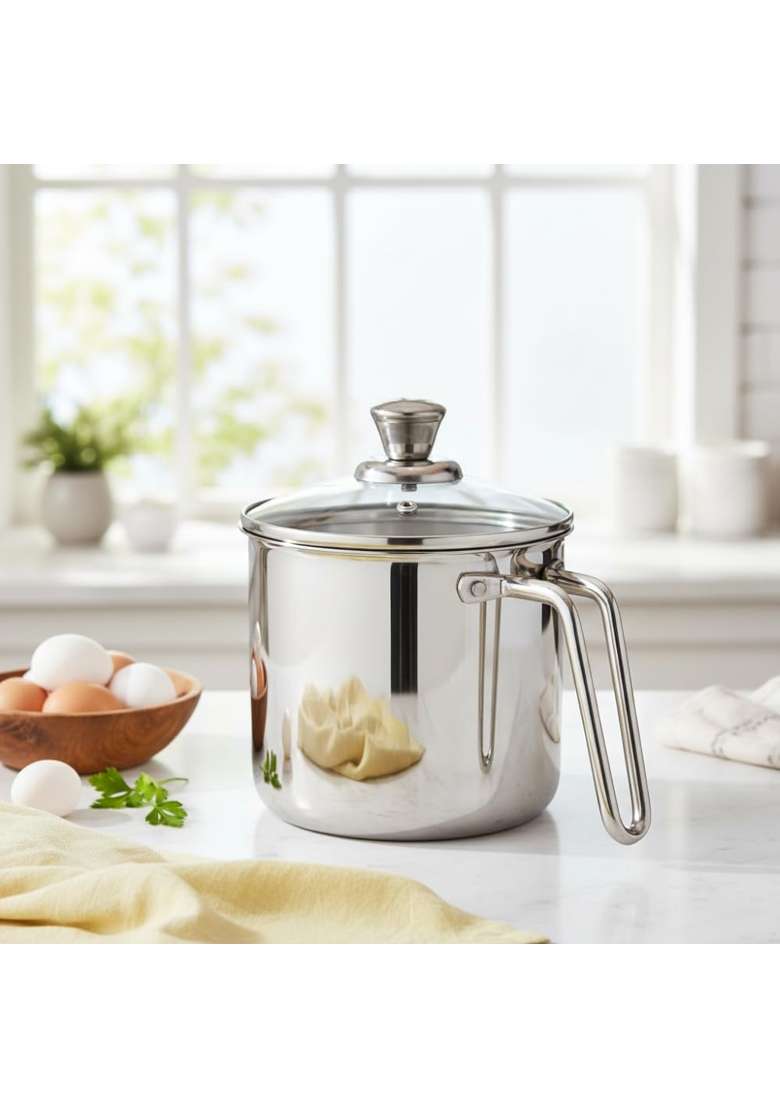 Vinod Platinum Triply Stainless Steel Milk Pot | 2 L | 2.1 Qt | 14 cm | 5.5 Inch | Induction Compatible - Indya