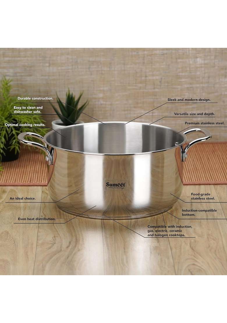Sumeet Stainless Steel Induction Bottom | 4 L | 4.2 Qt | 22 cm | 8.7 Inch - Indya