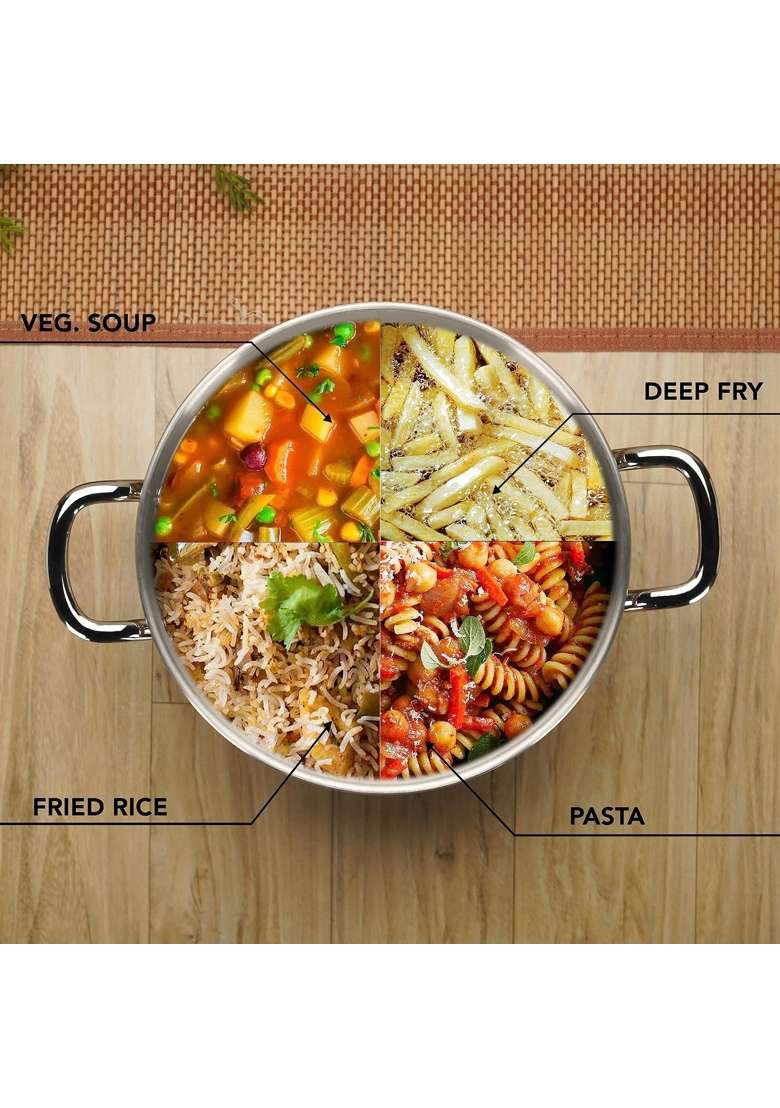 Sumeet Stainless Steel Induction Bottom | 4 L | 4.2 Qt | 22 cm | 8.7 Inch - Indya
