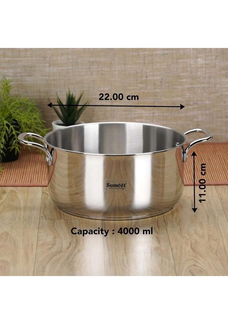 Sumeet Stainless Steel Induction Bottom | 4 L | 4.2 Qt | 22 cm | 8.7 Inch - Indya