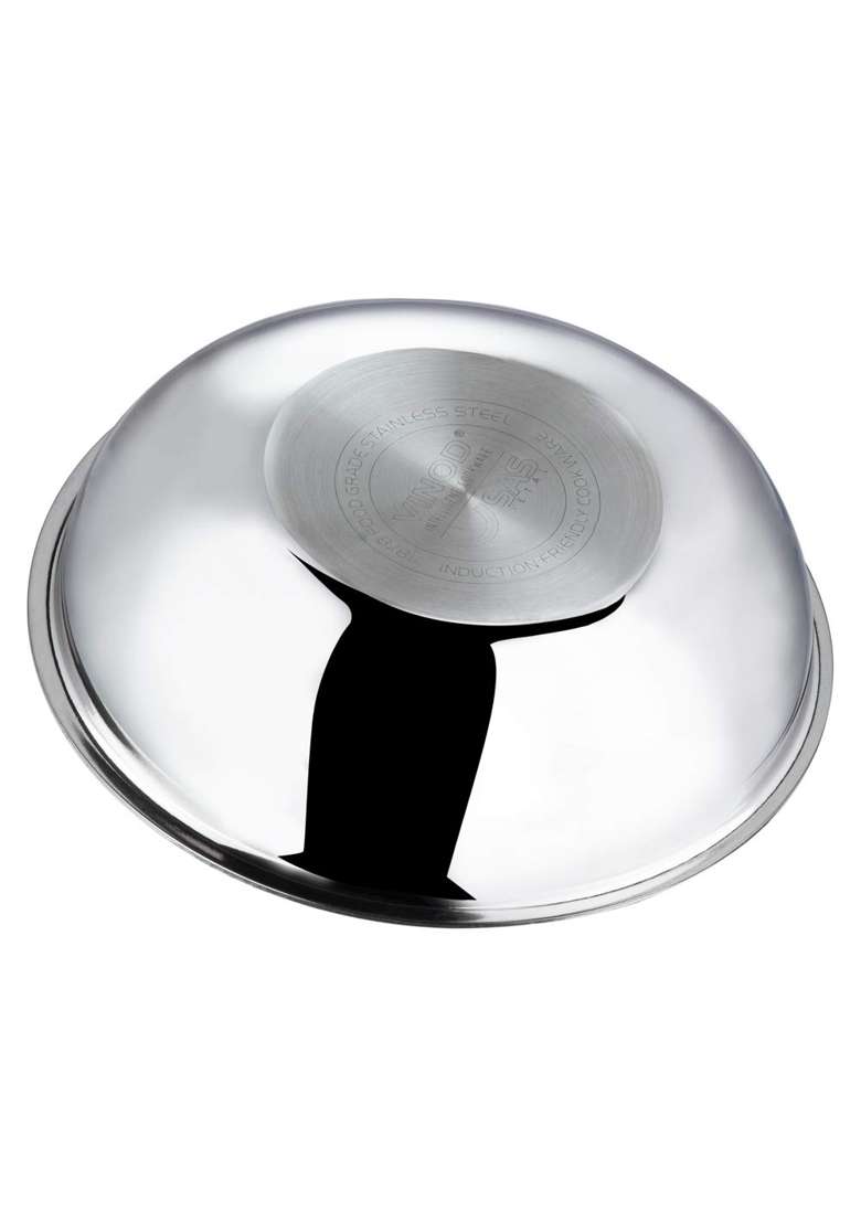 Vinod Platinum Triply Stainless Steel Tasla Deep Pan Capacity | 2.5 L | 2.6 Qt | 24 cm | 9.4 Inch | Induction Compatible - Indya