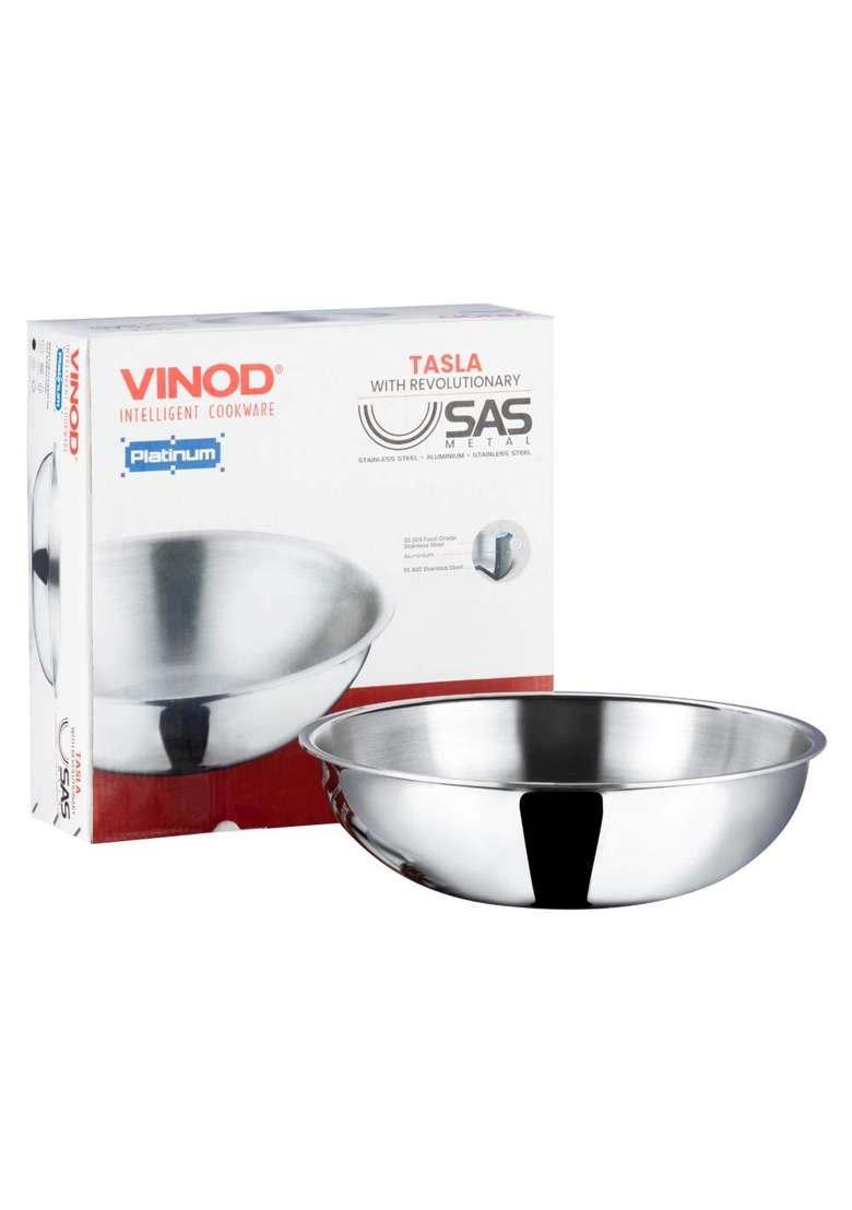 Vinod Platinum Triply Stainless Steel Tasla Deep Pan Capacity | 2.5 L | 2.6 Qt | 24 cm | 9.4 Inch | Induction Compatible - Indya