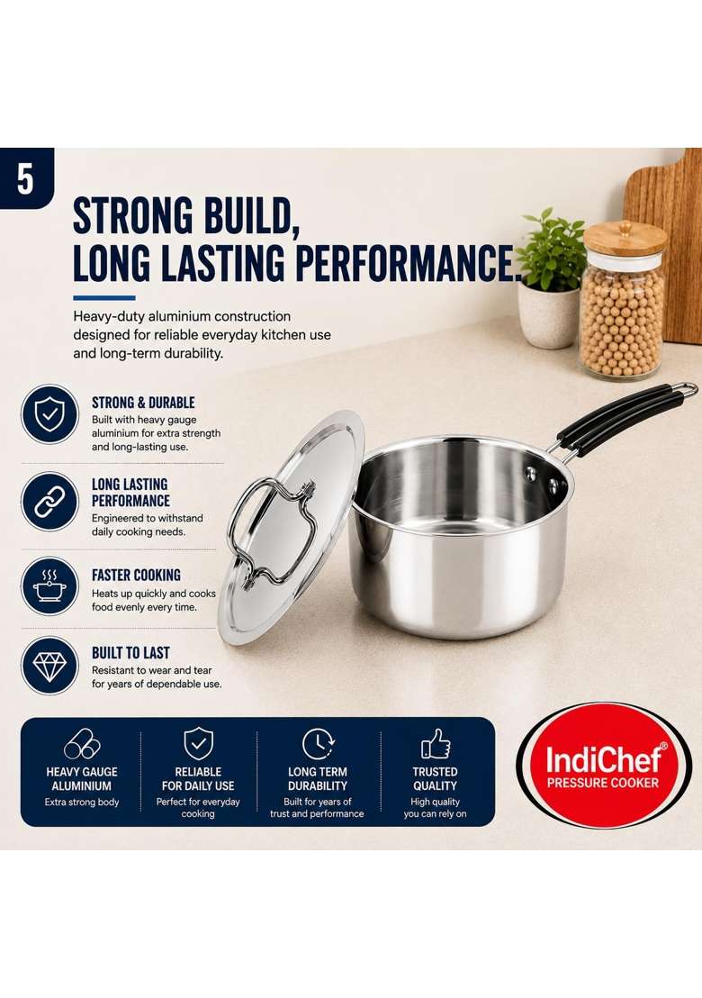 IndiChef Stainless Steel Saucepan | 1.8 L | 1.9 Qt | 16 cm | 6.3 Inch | Induction Compatible - Indya