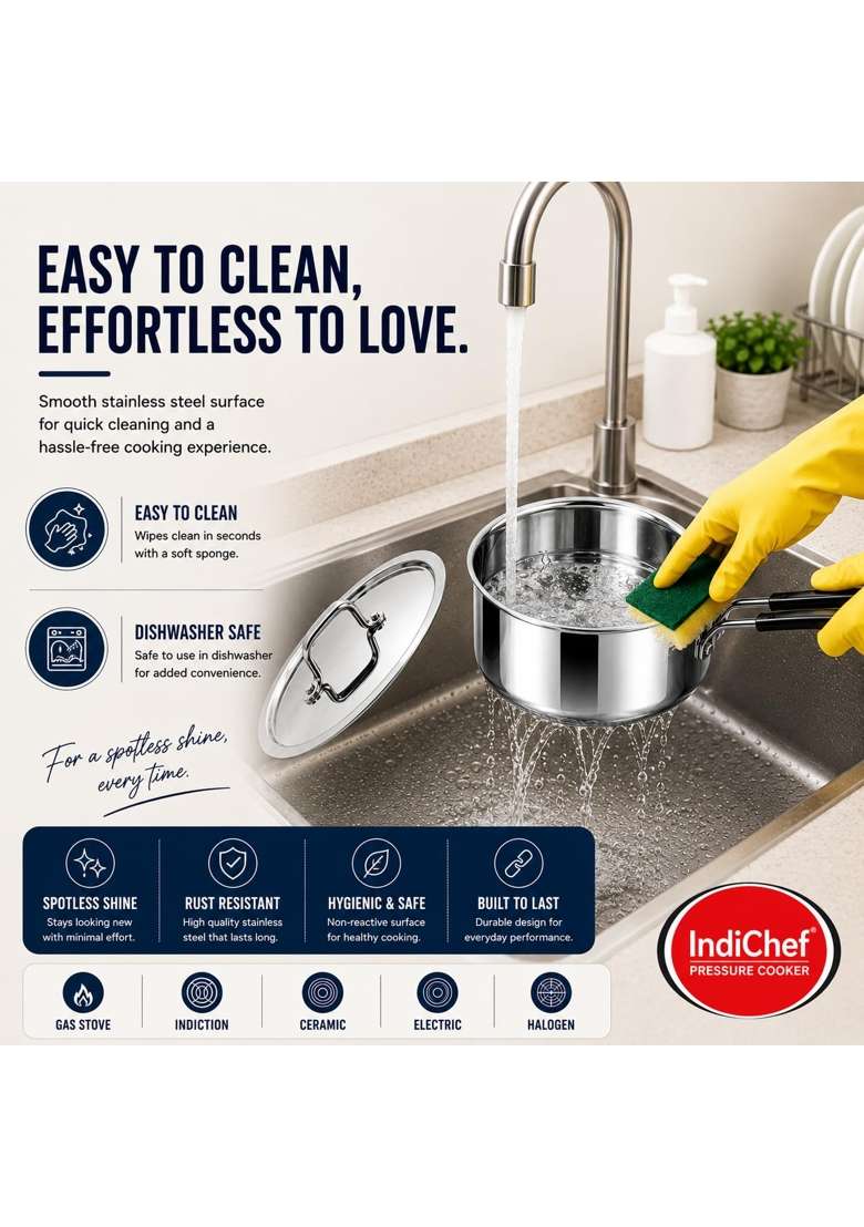 IndiChef Stainless Steel Saucepan | 1.8 L | 1.9 Qt | 16 cm | 6.3 Inch | Induction Compatible - Indya