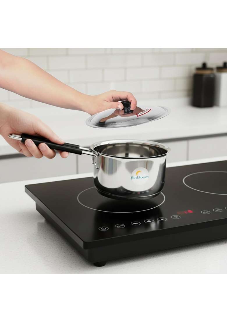FLIXBLOOM Radiant Stainless Steel Induction Base Cookware LPG Friendly Triply Sandwich | 1.5 L | 1.6 Qt | With Lid - Indya