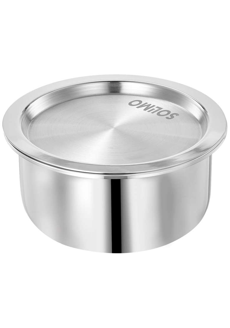 Solimo Amazon Brand Solimo Tri-Ply Stainless Steel Tope Cooking Pot with Steel Lid | 1.5 L | 1.6 Qt | 16 cm | 6.3 Inch | Induction Compatible - Indya