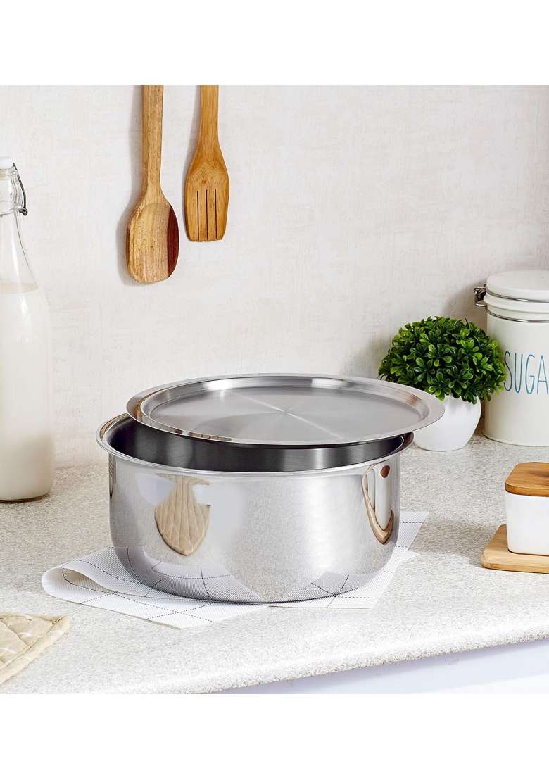 Solimo Amazon Brand Solimo Triply Tope Cooking Pot with Stainless Steel Lid | 5 L | 5.3 Qt | 24 cm | 9.4 Inch | Induction Compatible - Indya