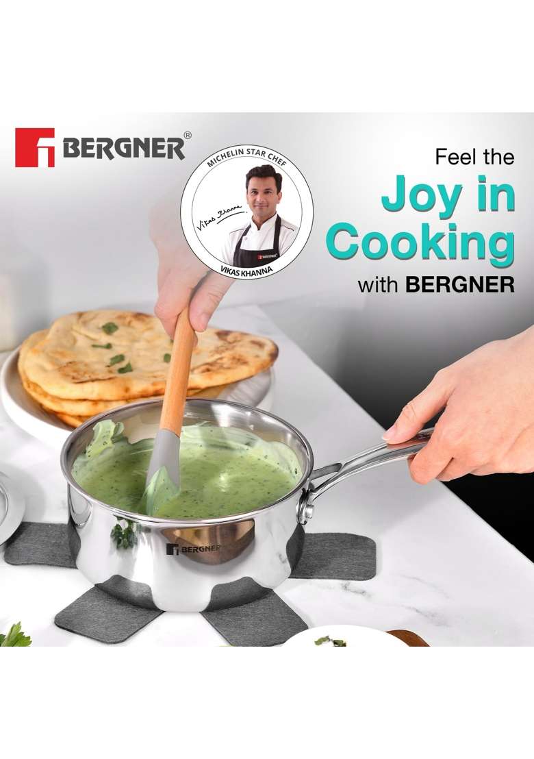 BERGNER Hi-Tech Giro X Triply with Honeycomb Healthy Ceramic Coating Saucepan | 1.6 L | 1.7 Qt | 16 cm | 6.3 Inch | Induction Compatible | PFOA Free - Indya
