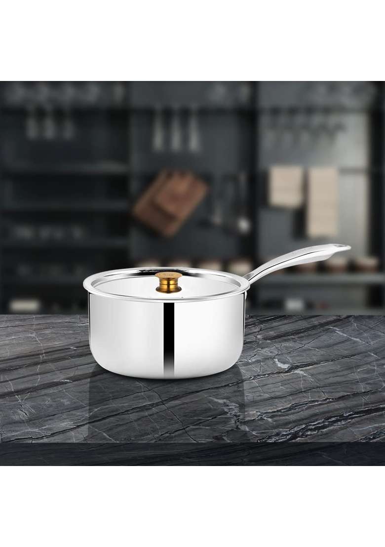Shri and Sam Stainless Steel Triply Sauce Pan | 2 L | 2.1 Qt | 18 cm | 7.1 Inch - Indya