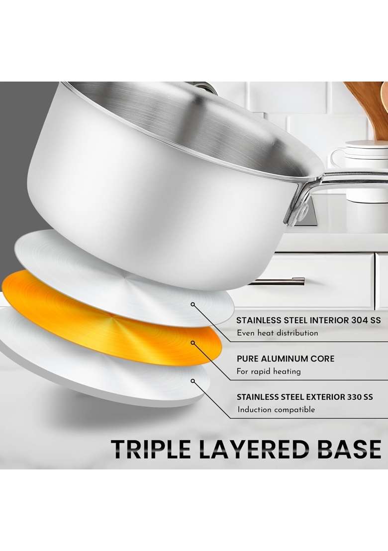 FLIXBLOOM Edge Large Stainless Steel Triply Body | 3 L | 3.2 Qt | Induction Compatible - Indya