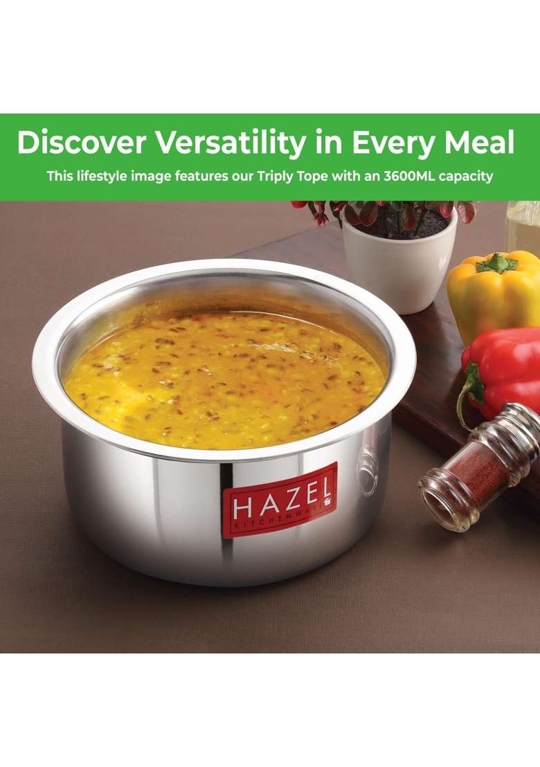 HAZEL Triply Stainless Steel Tope Cooking Pot | 1 L | 1.1 Qt | Induction Compatible | Heavy Bottom - Indya