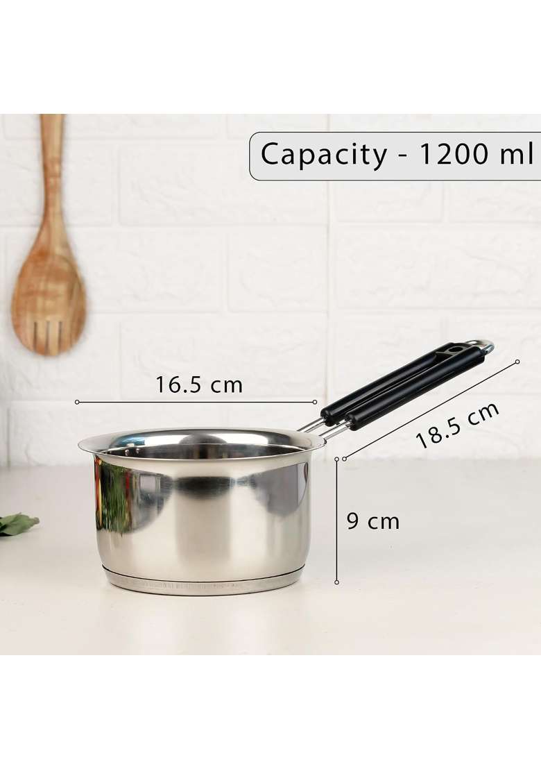 The Earth Store Stainless Steel Sauce Pan | 1.2 L | 1.3 Qt | Induction Compatible - Indya