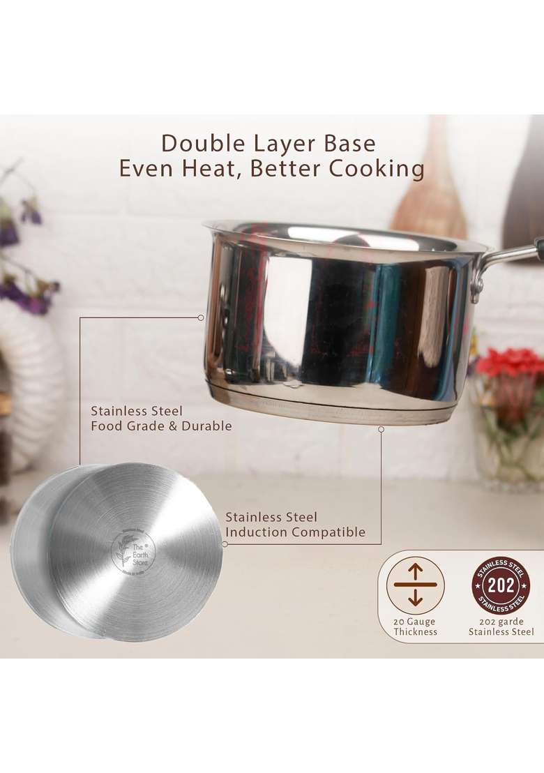 The Earth Store Stainless Steel Sauce Pan | 1.2 L | 1.3 Qt | Induction Compatible - Indya