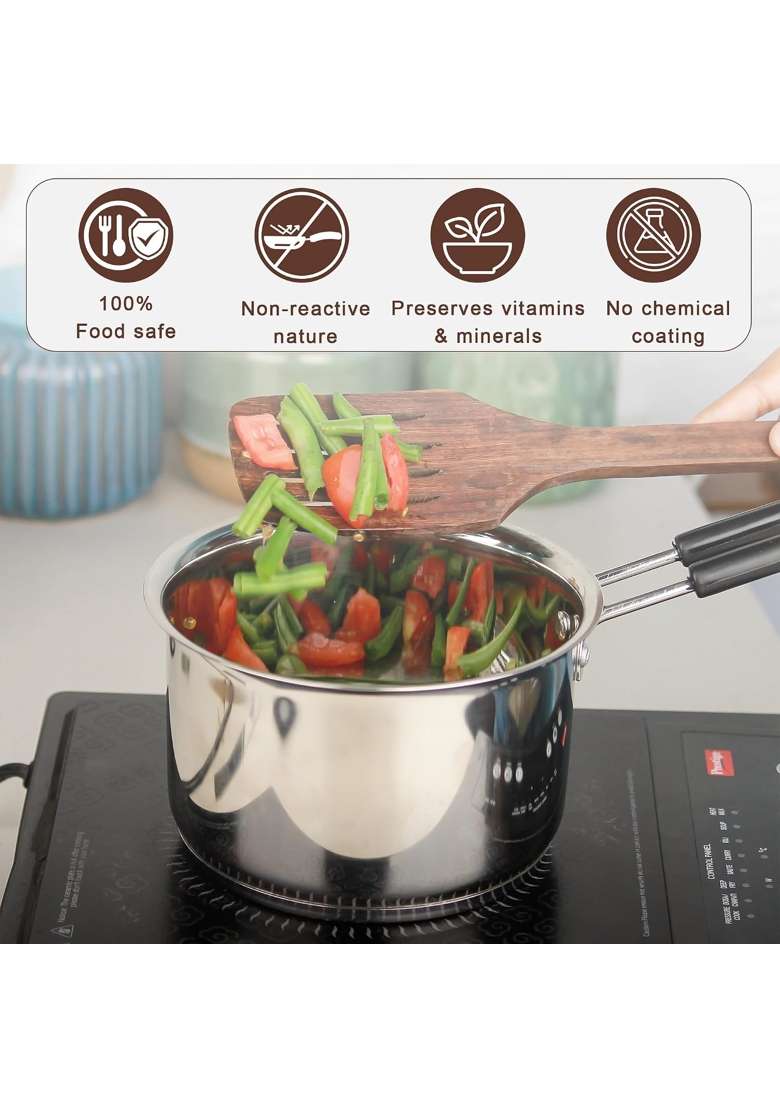 The Earth Store Stainless Steel Sauce Pan | 1.2 L | 1.3 Qt | Induction Compatible - Indya