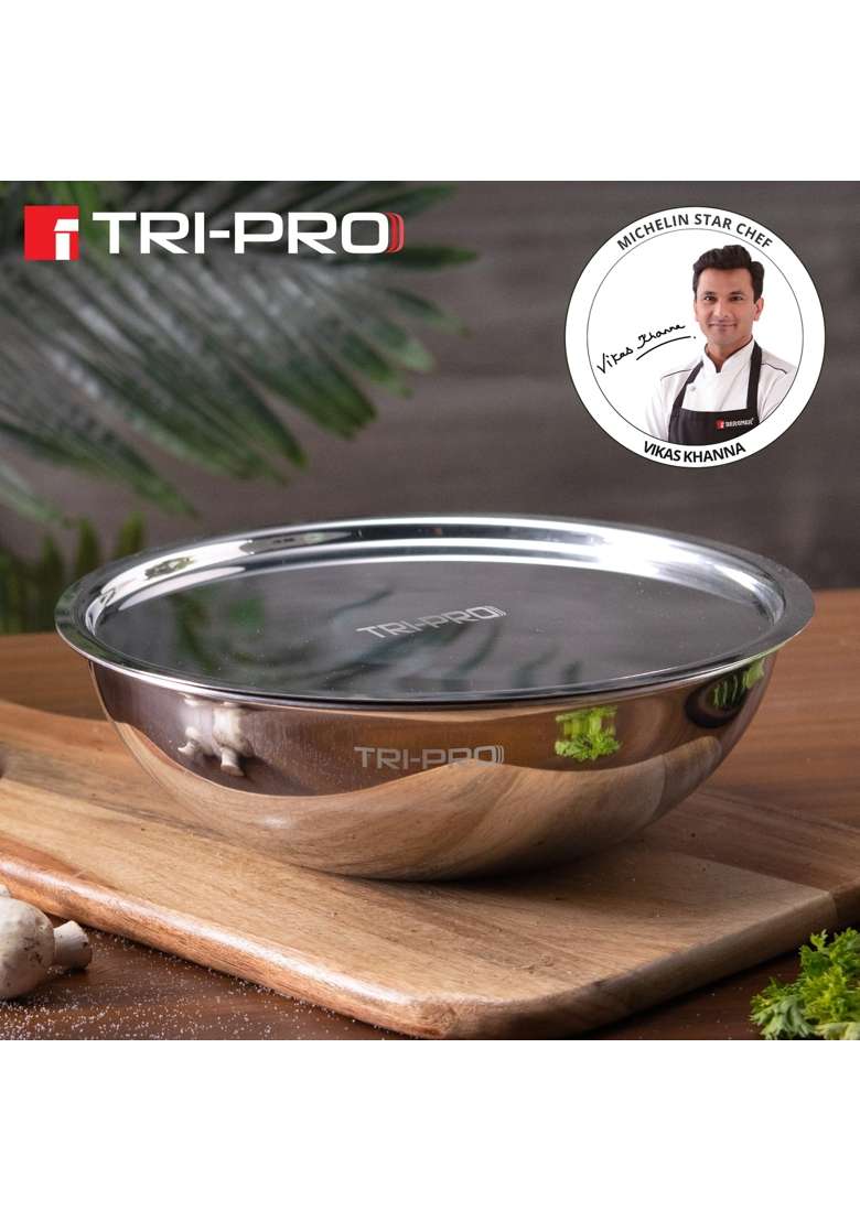 BERGNER TriPro Triply Stainless Steel Cook and Serve | 3 L | 3.2 Qt | 24 cm | 9.4 Inch | Induction Compatible | With Lid - Indya