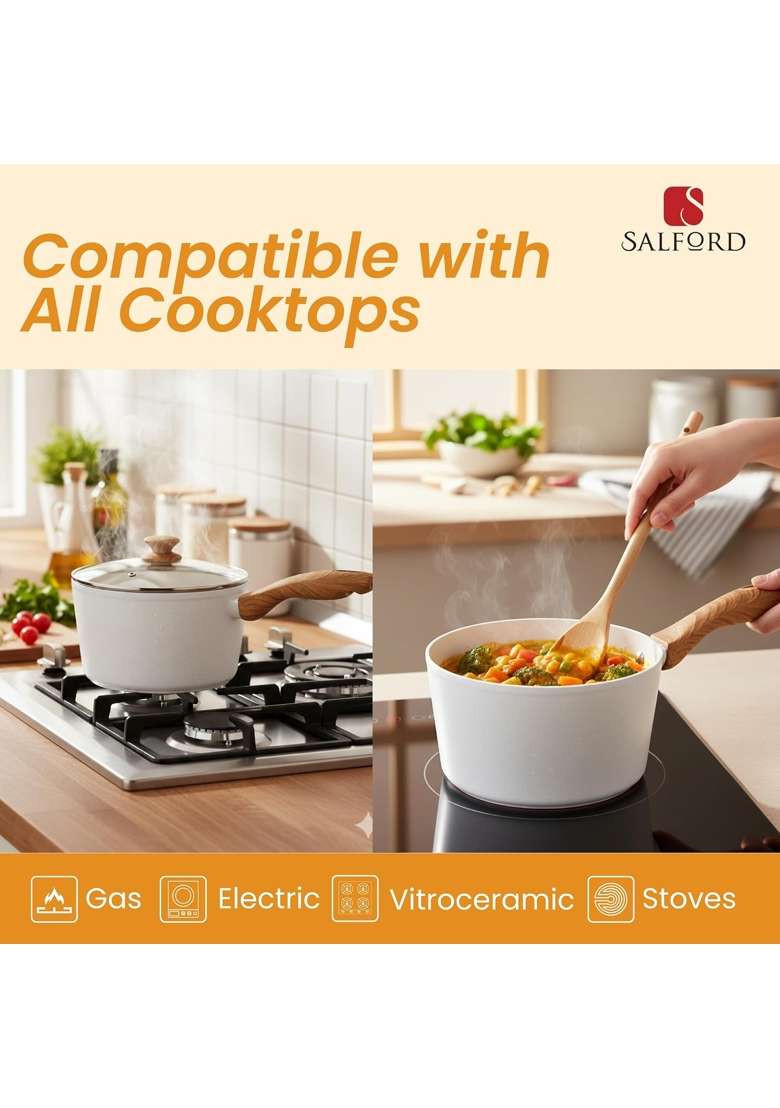 SALFORD Forged Non-Stick Saucepan | 1 L | 1.1 Qt | Induction Compatible | With Lid - Indya