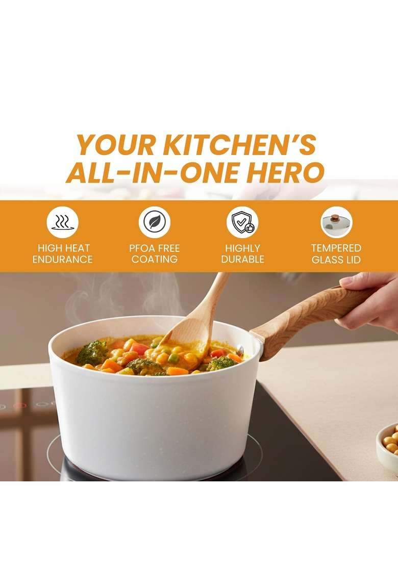 SALFORD Forged Non-Stick Saucepan | 1 L | 1.1 Qt | Induction Compatible | With Lid - Indya