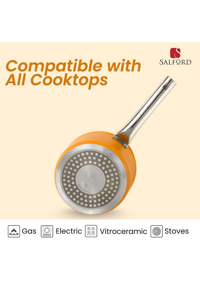 SALFORD Forged Ceramic Non-Stick Saucepan with Glass LID and Tubular SS Handle I | 1.75 L | 1.8 Qt | Induction Compatible - Indya
