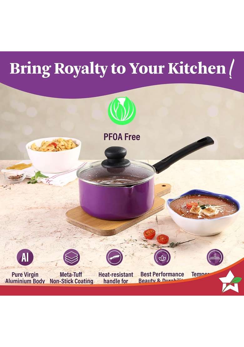 Wonderchef Valencia Non-Stick Sauce Pan with Glass Lid | 1.5 L | 1.6 Qt - Indya