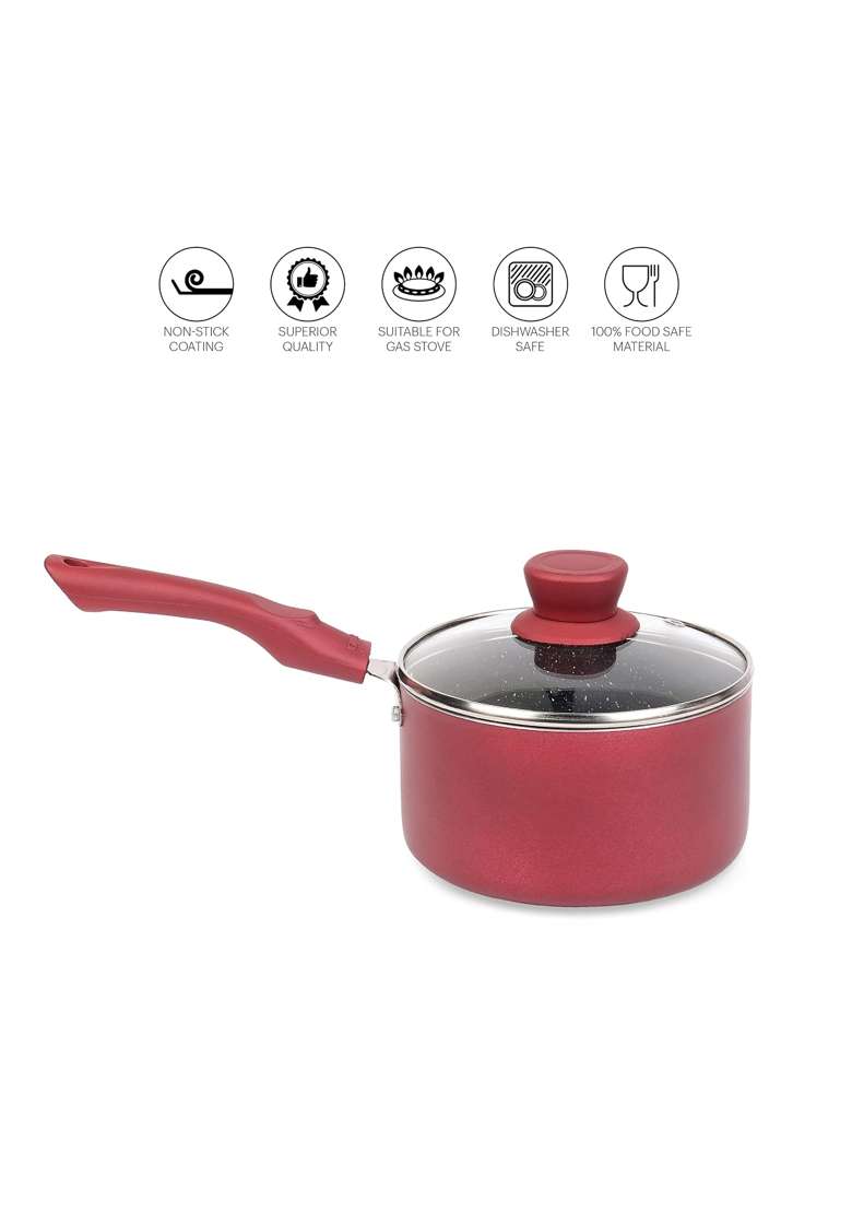 CELLO Crown Induction Base Non Stick Saucepan with Glass Lid | 1.5 L | 1.6 Qt - Indya