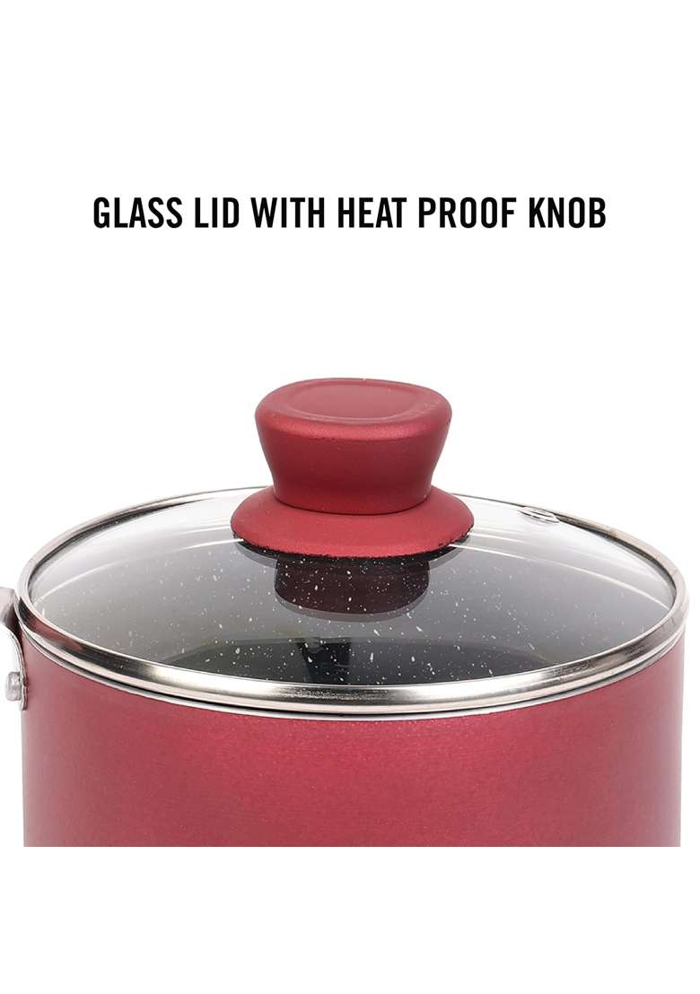CELLO Crown Induction Base Non Stick Saucepan with Glass Lid | 1.5 L | 1.6 Qt - Indya