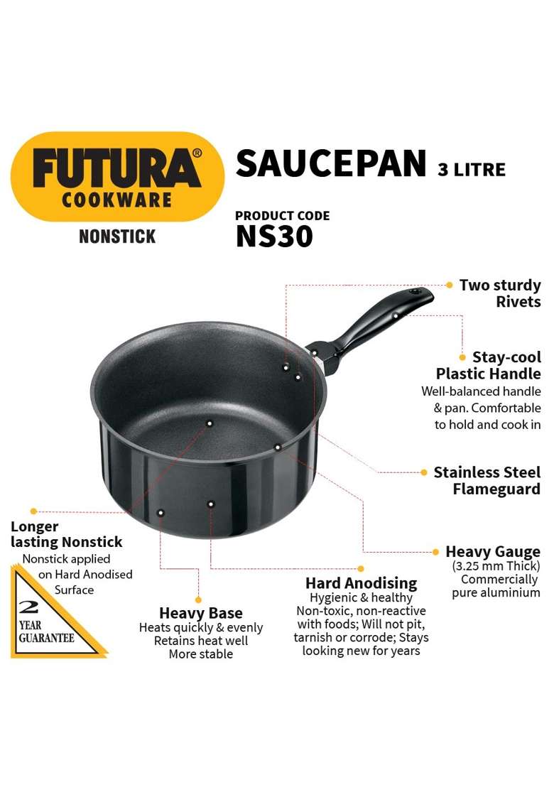 Hawkins Futura Saucepan | 3 L | 3.2 Qt | Non-Stick - Indya