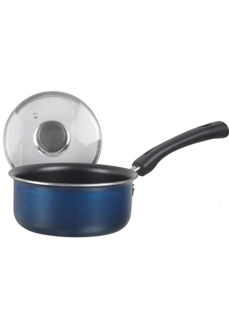 Vinod Zest Aluminium Non Stick Saucepan with Glass Lid | 1.6 L | 1.7 Qt | 16 cm | 6.3 Inch - Indya
