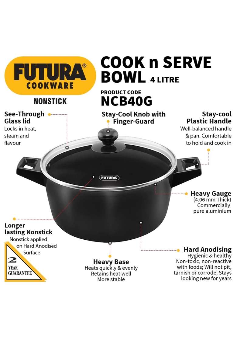 Hawkins Futura Cook N Serve Bowl | 4 L | 4.2 Qt | Non-Stick | With Lid - Indya