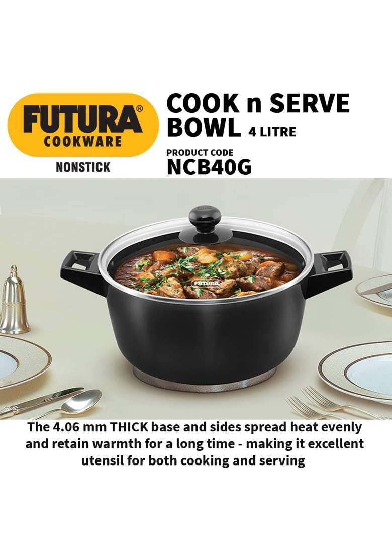 Hawkins Futura Cook N Serve Bowl | 4 L | 4.2 Qt | Non-Stick | With Lid - Indya