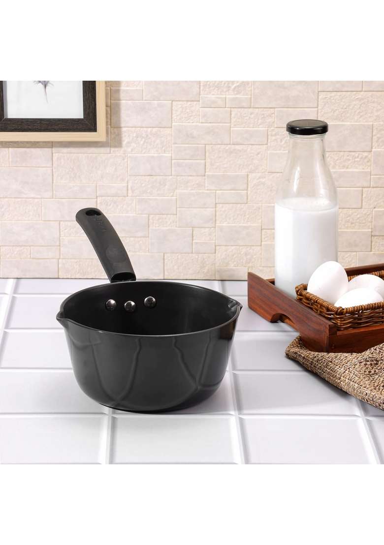 Vinod Black Pearl Hard Anodised Non Stick Saucepan | 1.8 L | 1.9 Qt | 18 cm | 7.1 Inch | Non-Toxic - Indya