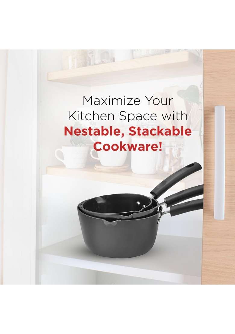 Vinod Black Pearl Hard Anodised Non Stick Saucepan | 1.8 L | 1.9 Qt | 18 cm | 7.1 Inch | Non-Toxic - Indya